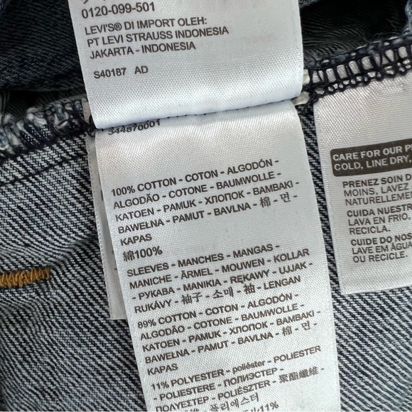 Levi’s Jean Jacket Women Large Ex Boyfriend Trucker Sweater Sleeve Button C - Picture 7 of 8